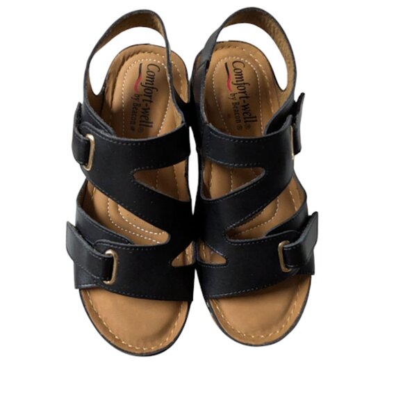 Comfort-Well by Beacon Black Leather Strappy Buckle Detail Comfort Sandal Size 7 - Picture 1 of 7